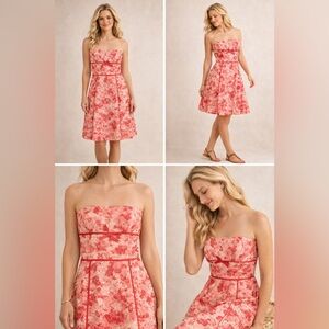 Ann Taylor Pink & Red Floral Bow Dress – Size 4